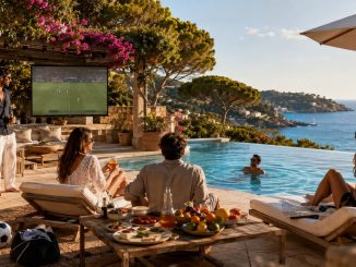 Match de football au bord d'une piscine