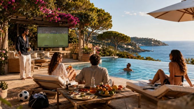 Match de football au bord d'une piscine